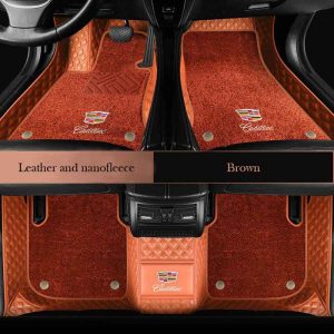 Cadillac floor mats with logo Black double layer front view