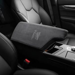Cadillac armrest cover suede leather close-up